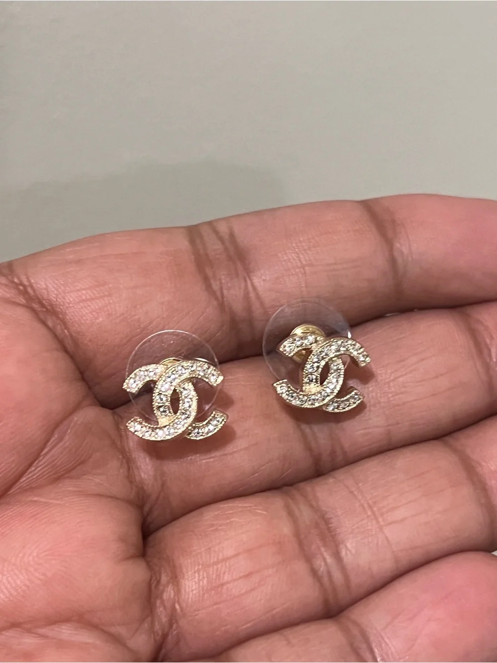 Chanel Gold-Tone PAVED CC Logo Stud Earrings